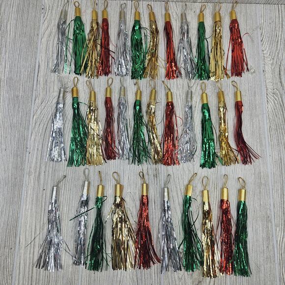 Holiday Tinsel Tassel Ornaments Set of 28 Metallic Hanging Party Decor Christmas - Picture 1 of 8